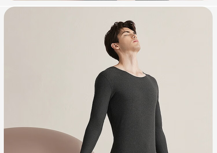 LangSha Men's Thermal Underwear Thin Round Neck Wool Silk Reversible Double-Sided Fleece Autumn Shirt and Pants Set 20