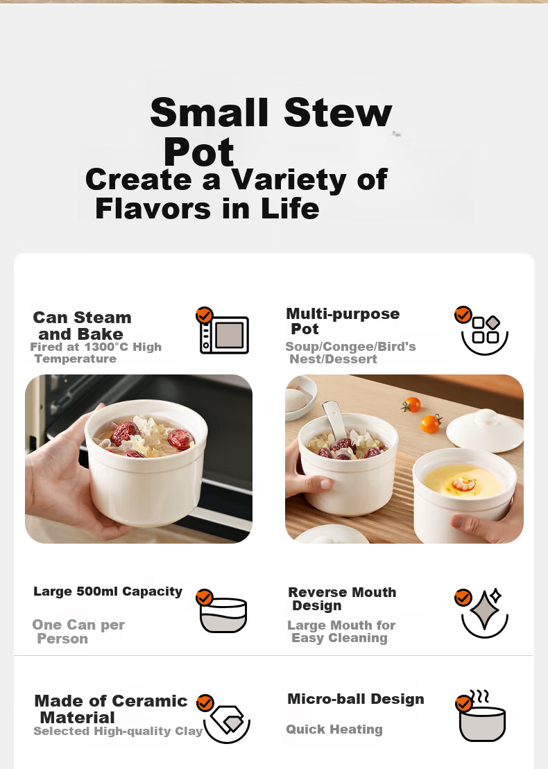 PINYU Ceramic Stew Pot, Soup Bowl, Double Boiler Inner Pot for Steamed Eggs, Porridge, Bird's Nest, with Lid, Steaming Egg Jar, Soup Pot, Stew Pot 3