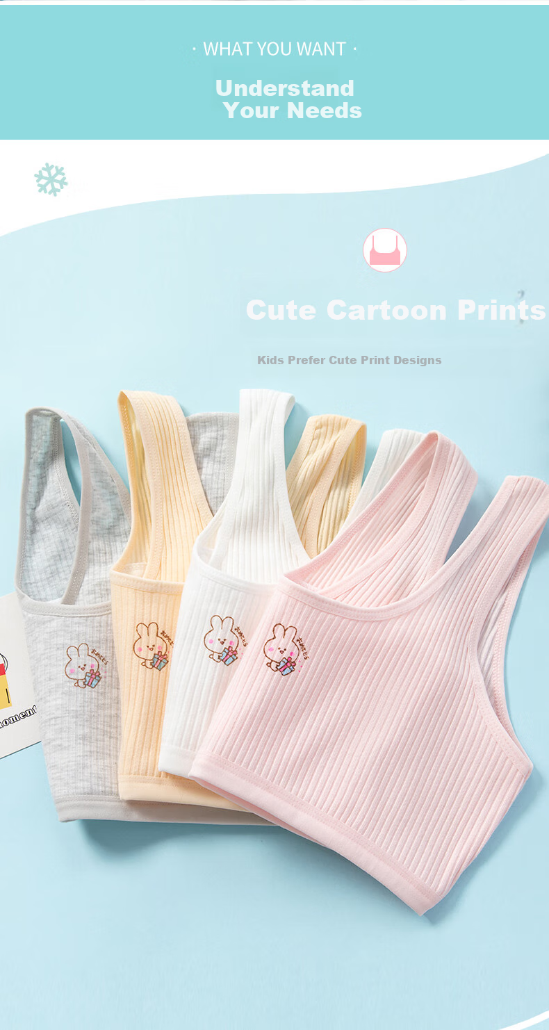 Dingguagua 2-Piece Girls' Underwear, First Stage Children's Puberty Cotton Anti-Nipple Show Bra for 8-14 Year Old Girls 3