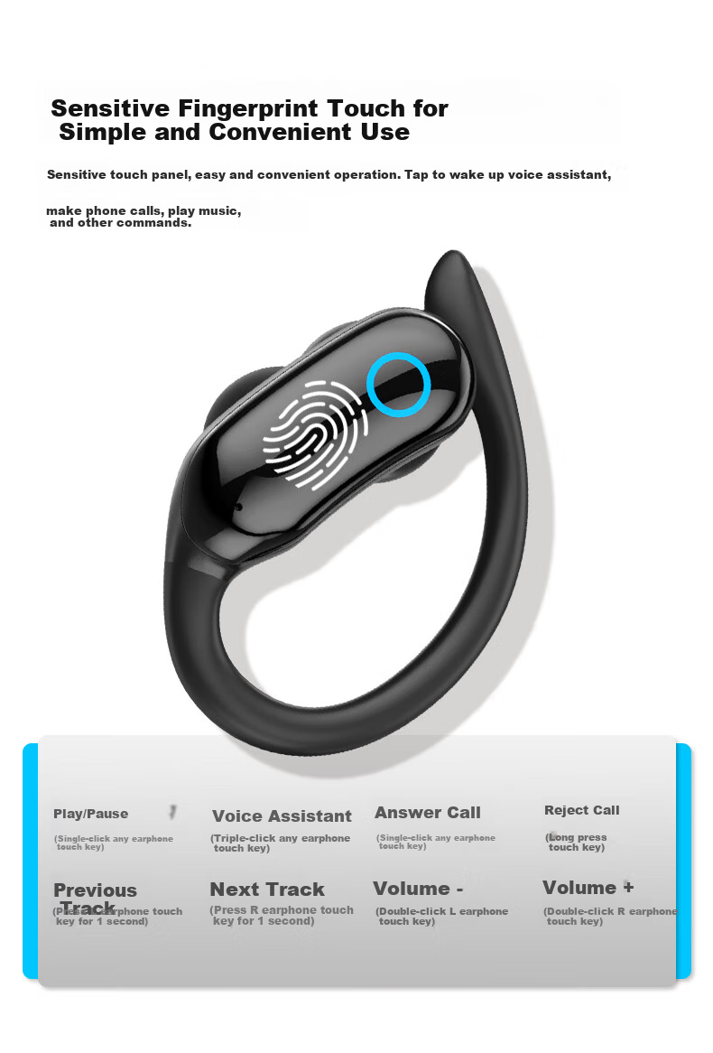 Newmine Bluetooth Earphones, Over-Ear Style [Washable], Long Battery Life, In-Ear Wireless Headphones, Sports Noise-Cancelling, Suitable for Calls, Compatible with Apple, Huawei, Xiaomi 6