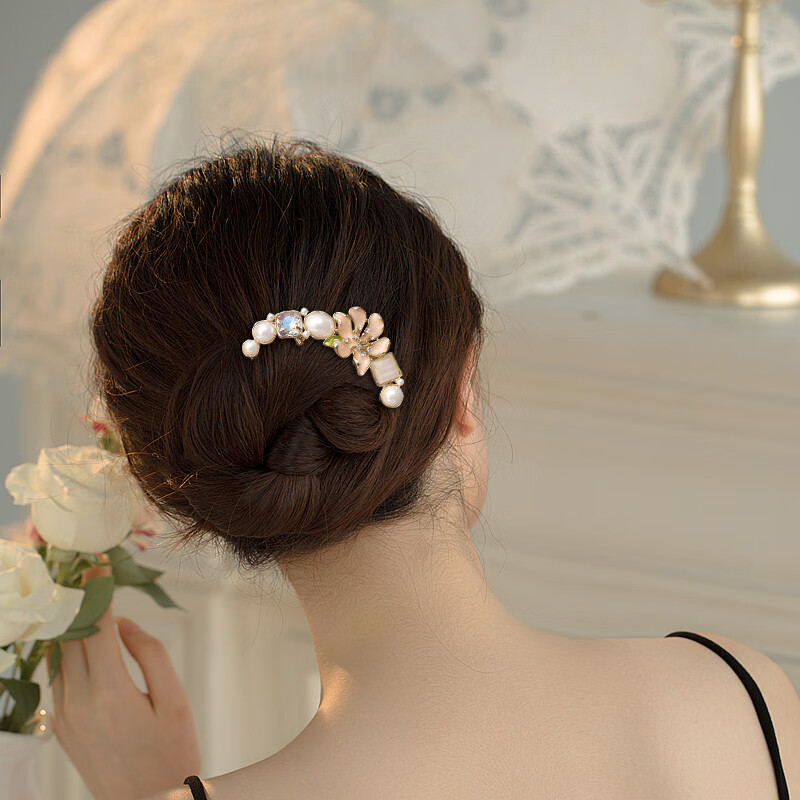 Xiangwan Floral U-Shaped Hairpin Pearl Hair Fork for Women High-End Flower Hair Stick New Chinese Style Bun Hair Comb Mid-Autumn Gift for Women 4