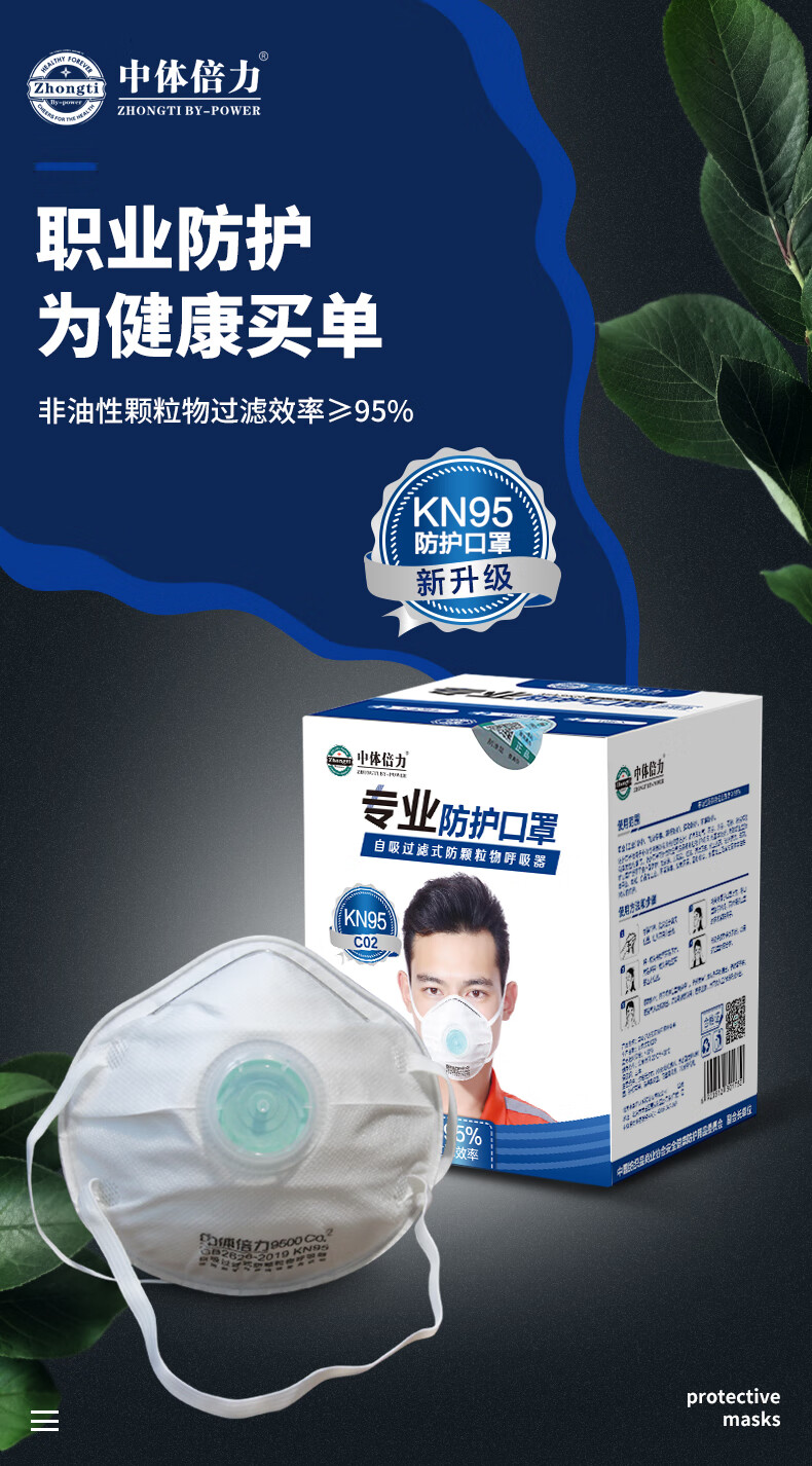 ZHONGTI BY-POWER KN95 Respirator Mask with Breathing Valve, 10 pcs/Box, Head-Worn, C02 Odor-Resistant Organic Gas Dust Mask for Industrial Dust, Smog, and Droplets 1