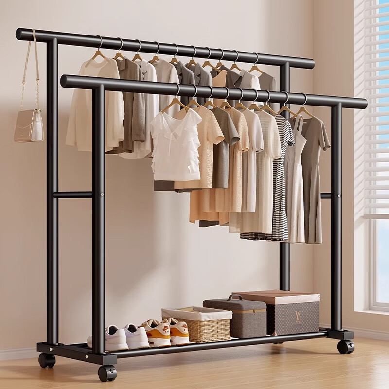 Shunyou Double Rod Floor Standing Coat Rack Indoor Mobile Clothes Hanger Storage Drying Rack Dormitory Clothes Drying Rack SY-1210