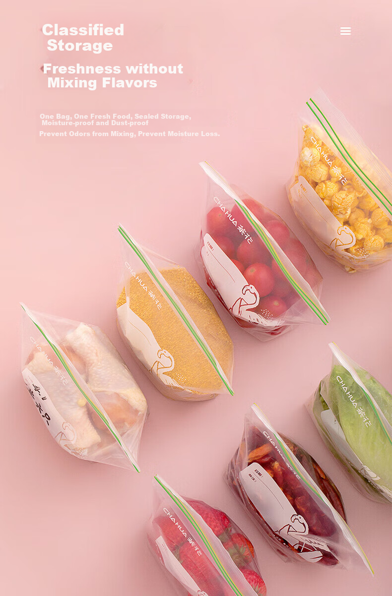 CHAHUA Food Storage Bags, Large Size, 50 Count, Thickened Double-Ribbed Food Grade Fresh-Keeping Storage Bags, Self-Sealing Airtight Bags 6