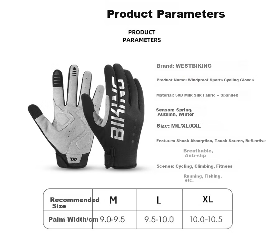 WestBiking Autumn And Winter Windproof Long Finger Gloves, Bicycle Anti-Slip Shock-Absorbing Outdoor Mountain And Road Bike Cycling Equipment M 2