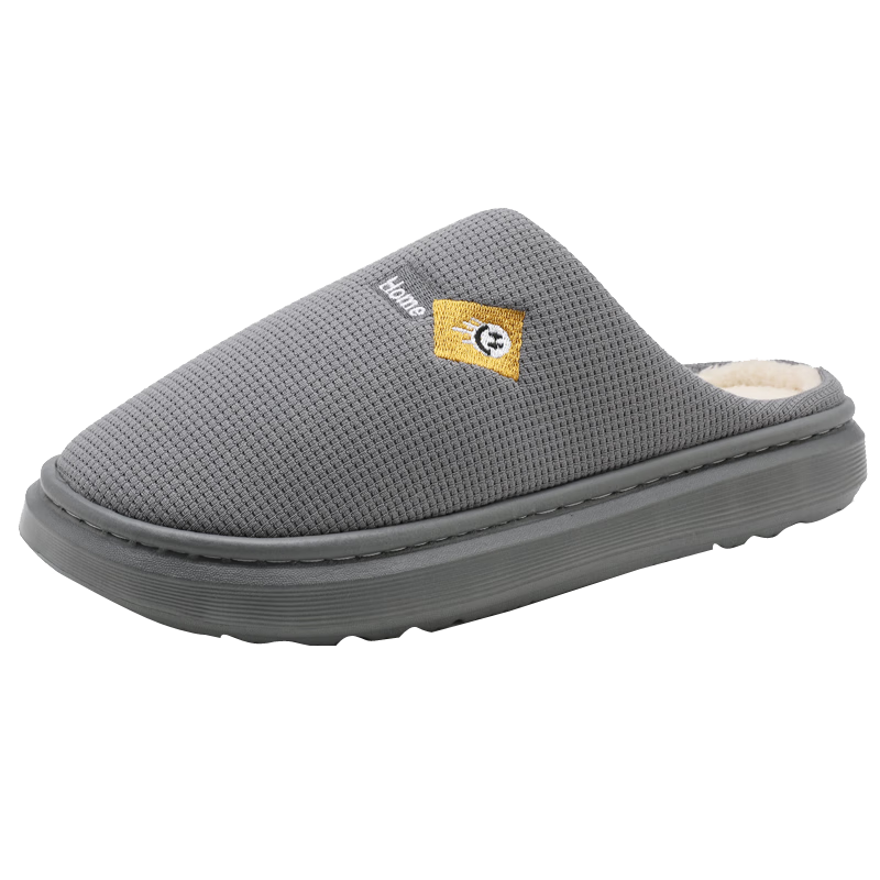 Huamei Jianbu Solid Color Half-Cover Cotton Slippers Unisex Warm Fleece Indoor Outdoor Cotton Slippers HM2506 Khaki Size 40-41