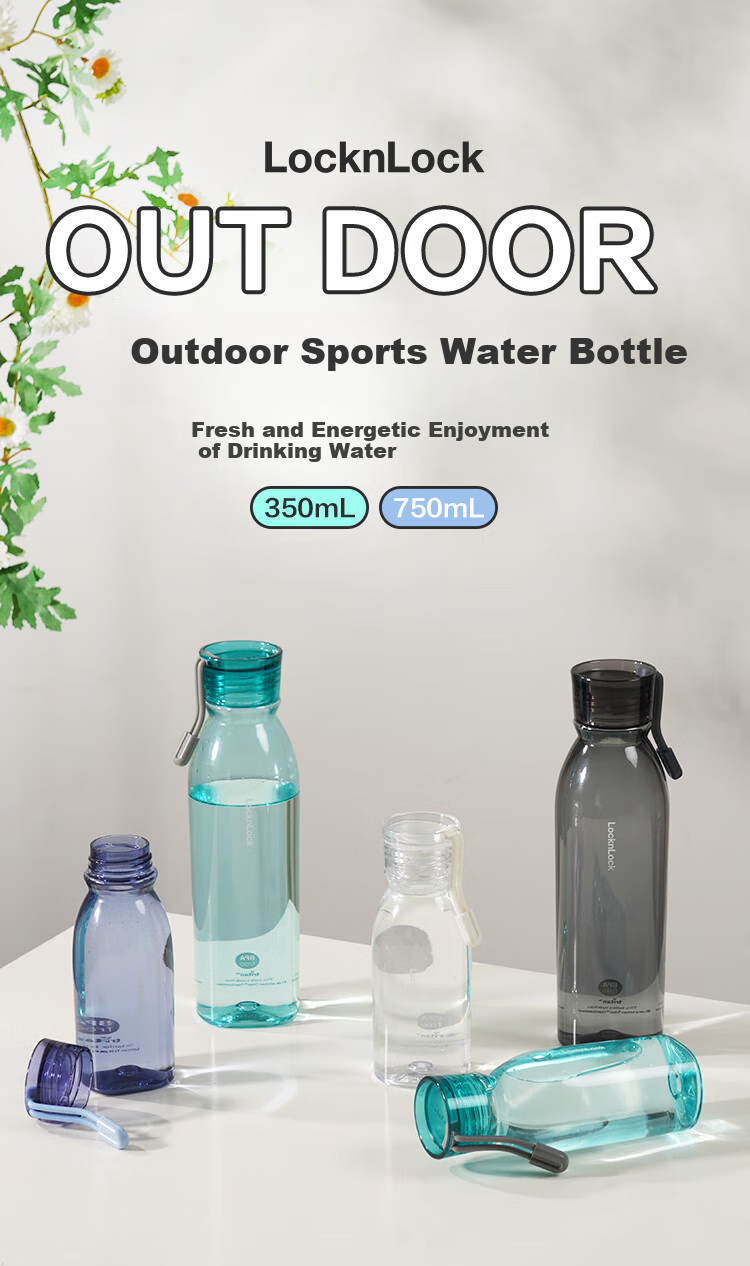 LOCK&LOCK Summer Sports Water Bottle, Simple Plastic Cup, Outdoor Portable Water Bottle, for Men And Women Students, White, 750ML 1