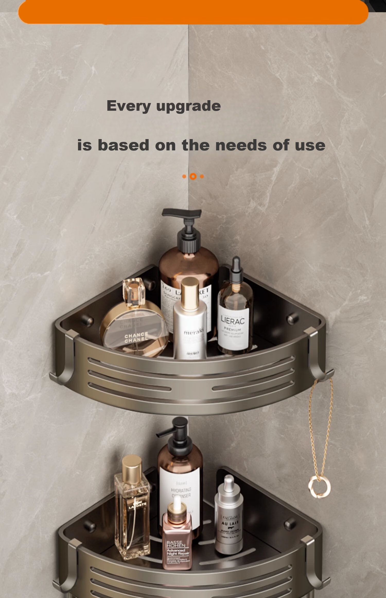 Xinpei Space Aluminum Bathroom Storage Rack, No Drilling Required, Bathroom Vanity Corner Shower Toilet Washroom Triangular Shelf Basket 3