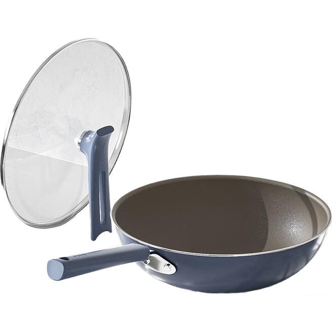 REDCHEF Non-Coated Titanium Ceramic Wok with Stand-Up Lid for Home Cooking, Compatible with Induction And Gas Stoves, 32cm