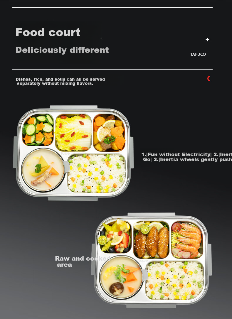 TAFUCO Lunch Box, 316 Stainless Steel Student Meal Tray with Compartments, Large Capacity Bento Box, Portable Lunch Box for Office Workers, T5354 3