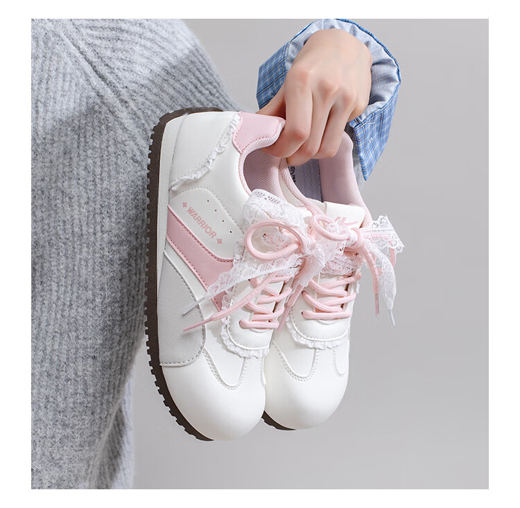 Warrior Women's Autumn Winter New German Training Shoes Flat Soft Sole Casual Student Sports Sneakers Beige Gray Pink 37 4