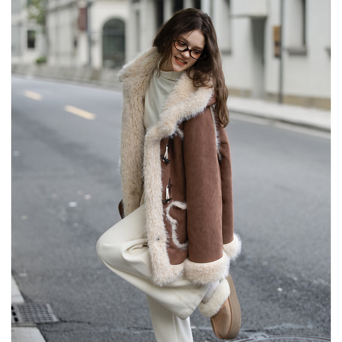 TonLion 2025 Winter Women's Hooded Faux Suede Composite Mid-Length Coat