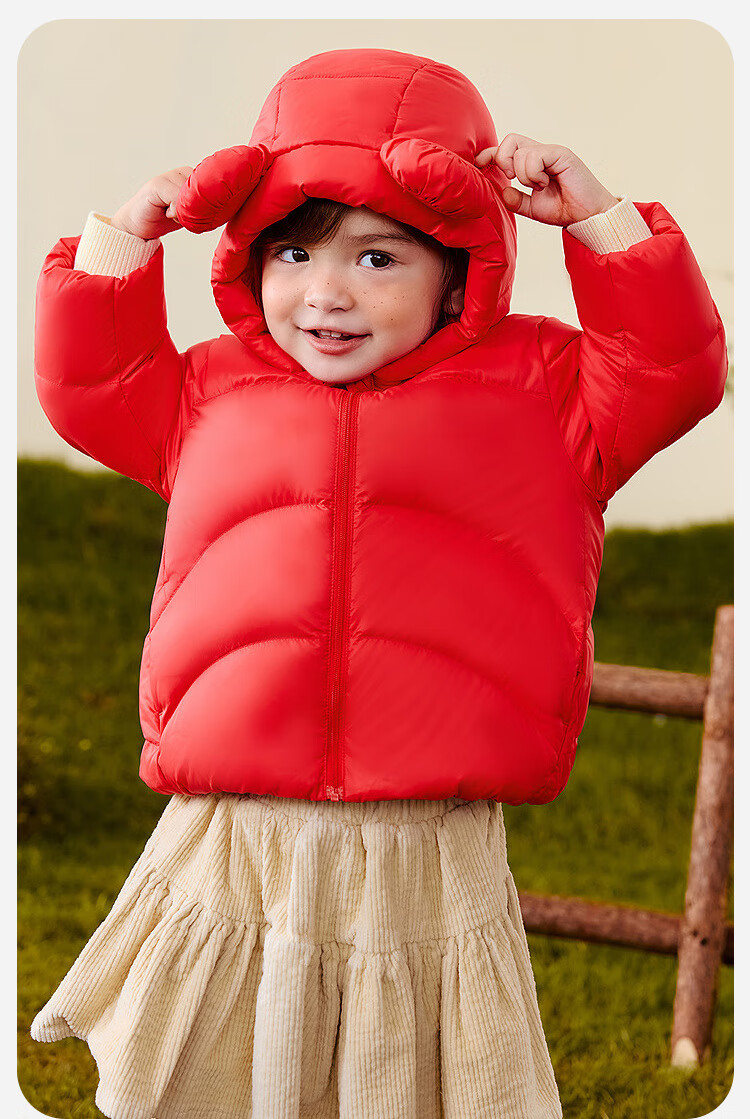 Minibala Kids Unisex Puff Down Jacket with Bear Windproof Hood Winter 2025 New Year Outfit 7