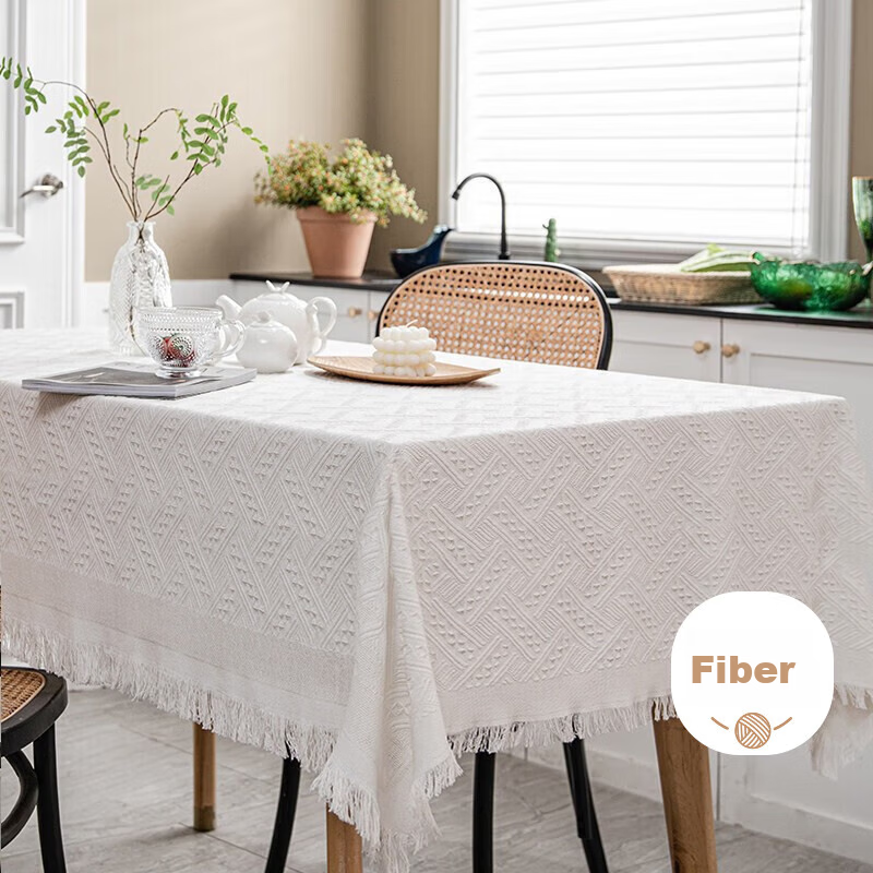 AVIVI Tablecloth, White Lace Dining Table Cloth, Cotton And Linen Coffee Table Cover, French-Style Rectangular Desk Cover, 90*150 Cm, Off-White T-Grid Patter