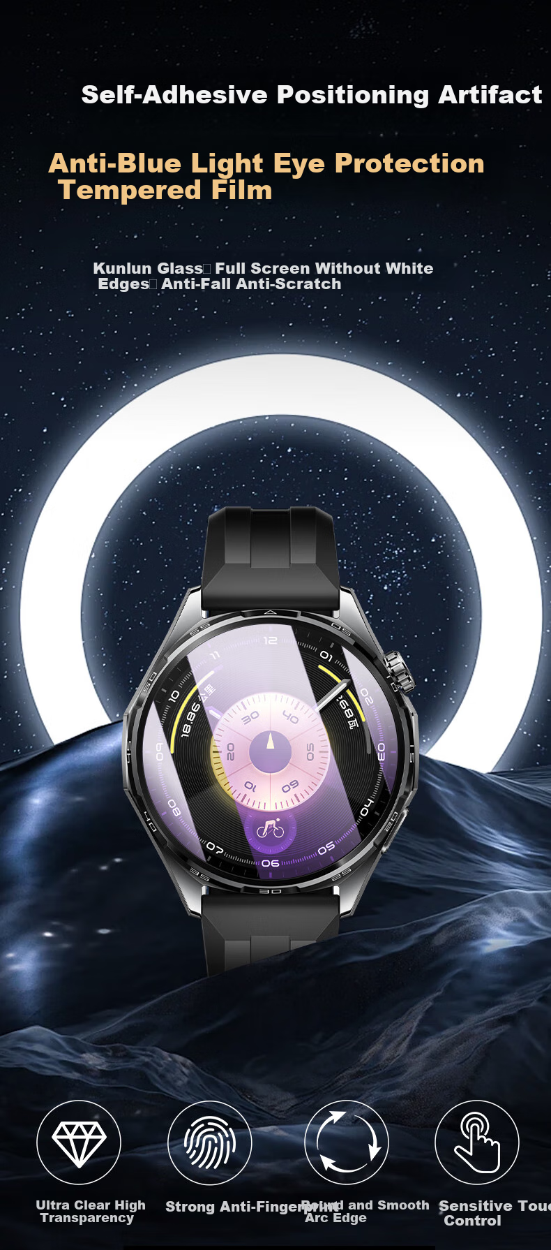 Smorss [2 Eye Protection Quick Stickers] for Huawei Watch GT6 Protective Film, Huawei Watch GT6 Tempered Glass Film, Anti-Blue Light Watch Film, Eye Protection, Scratch-Resistant, Shockproof, Full Screen, Ultra-Clear, 46mm 2