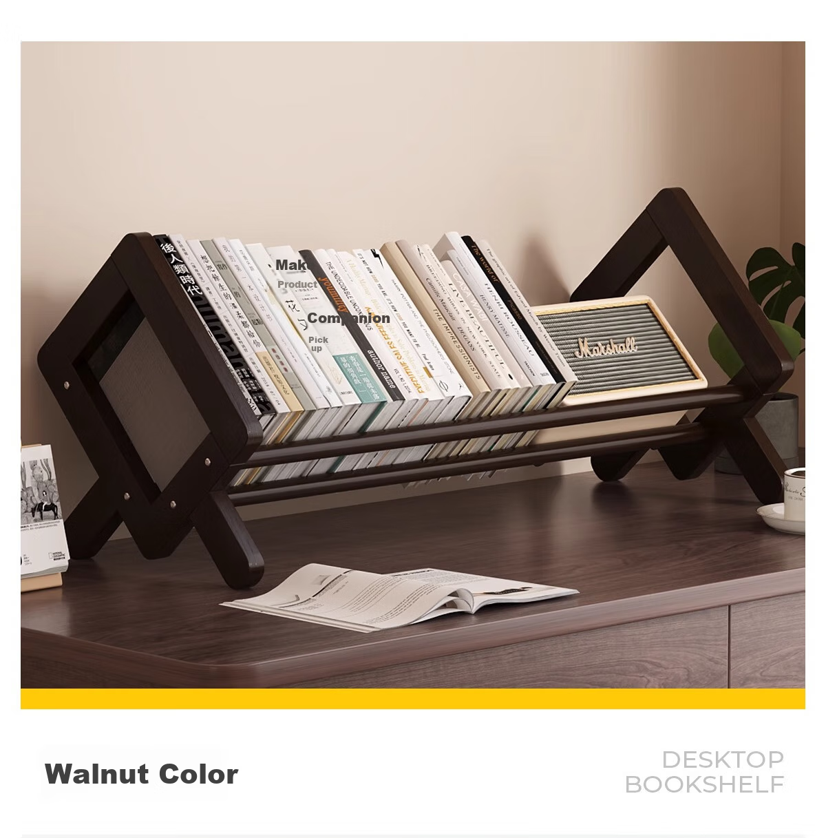 XIAOJIANGCAI Desktop Bookshelf Storage Rack, Office Desk Simple Storage Shelf, Desk Organizer File Holder, Walnut Color, 40cm Long 4