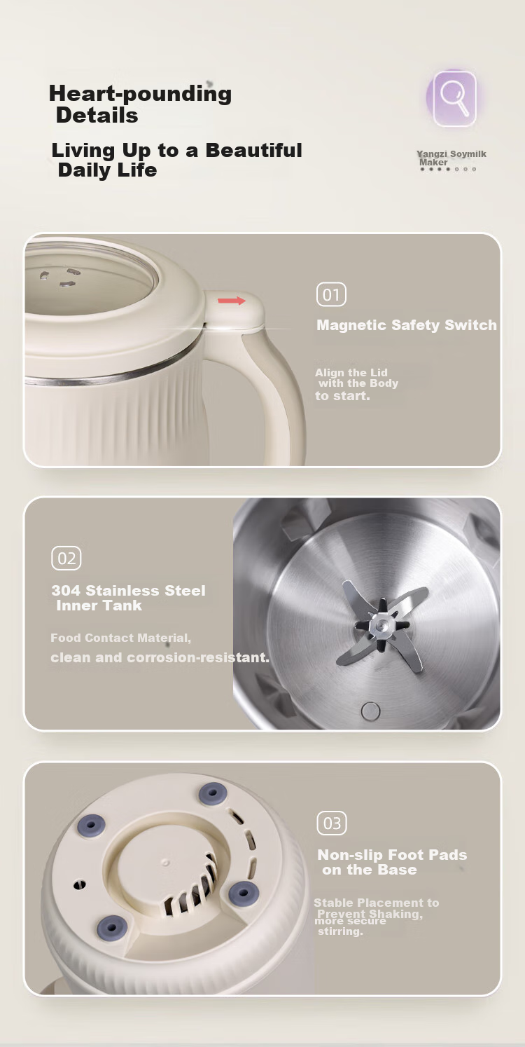 YANGZI Blender with Soundproof Cover, Compact Soy Milk Maker, Automatic Juicer, Baby Food Supplement Soy Milk Machine, Multifunctional No-Wash No-Filtration 1.2L [Douyin Popular Model] QHD-009C 13