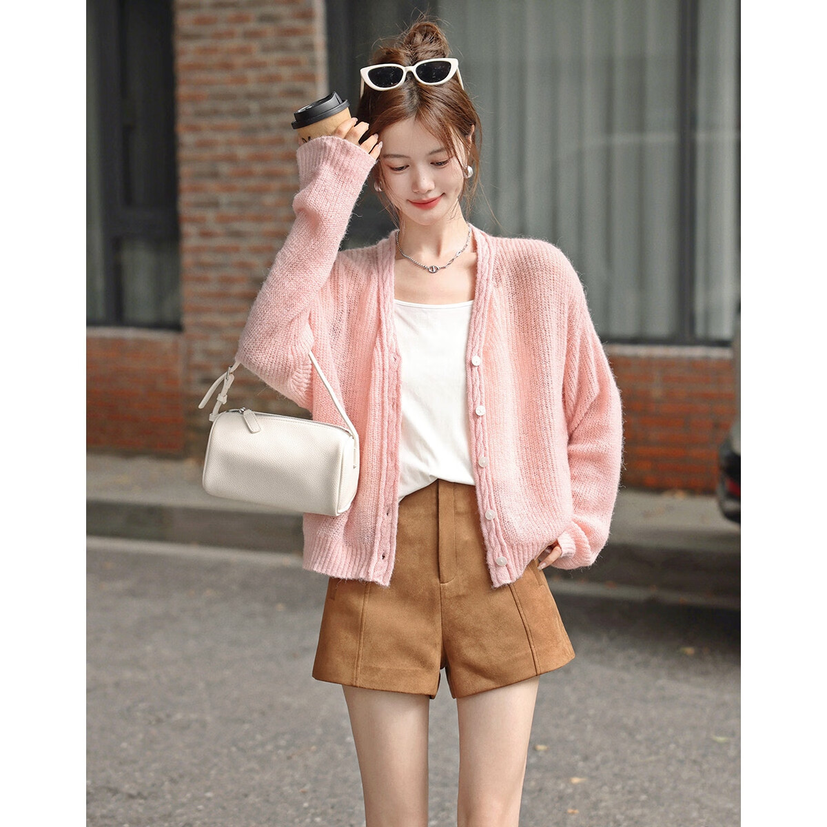 Mt Mint Donut Autumn Soft Style V-Neck Cardigan Sweater with Wool Blend for Women