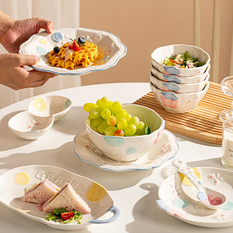 CERAMICS High-Value Rice Bowl Home Use 2025 New Cute Ceramic Tableware Set 12-Piece Gift Box