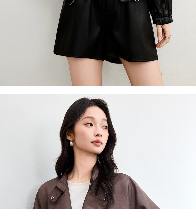 Sentubila Women's Casual Asymmetric Zip-Up Stand Collar Jacket Autumn Loose Slim Leather Texture Cardigan Drawstring Top 7