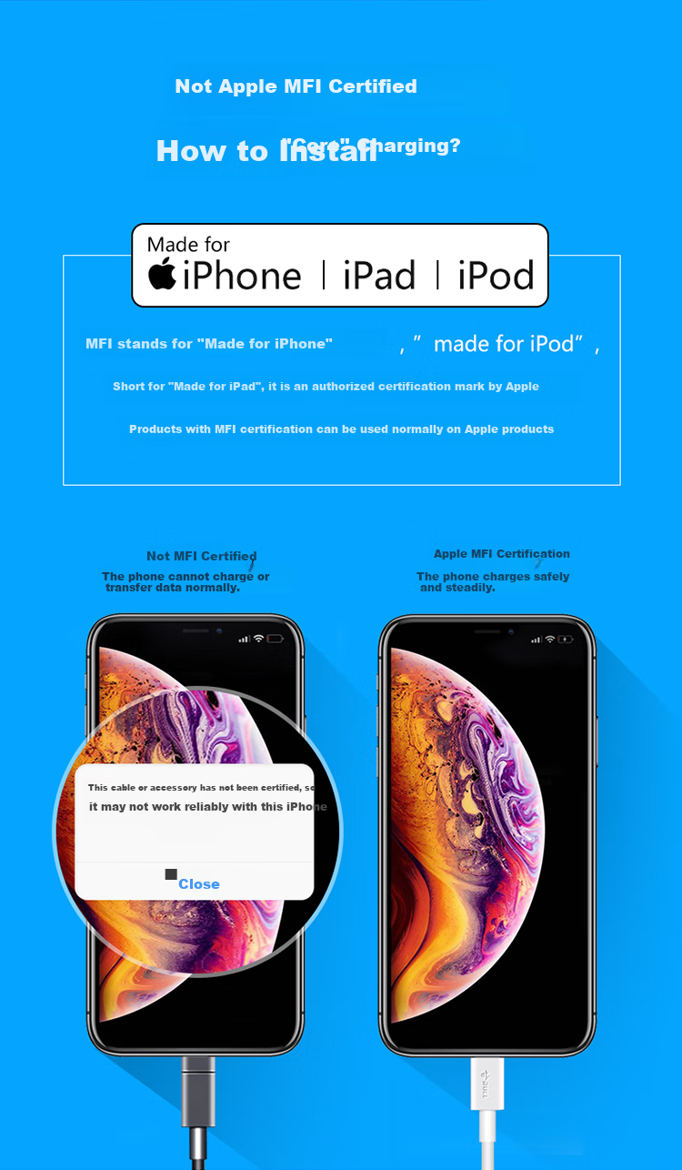 BULL Apple MFi Certified/20W PD Fast Charging USB-C to Lightning Cable, Type-C to Lightning Quick Charge Charging Cord 1
