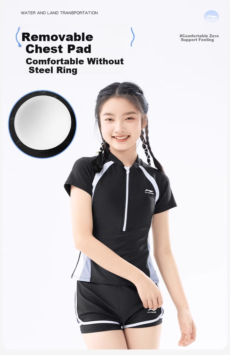 Li-Ning Children's Two-Piece Swimsuit for Girls, 2025 New Style Swimwear, Conservative Sun Protection Swimwear Set for Older Children And Middle School Students 6