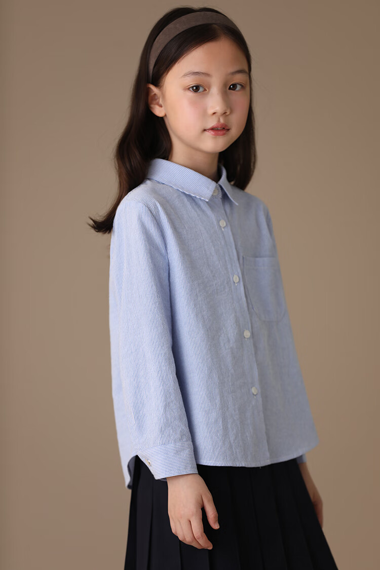 Hacikis Kids Spring and Autumn Children's Shirt Boys and Girls Striped Long Sleeve School Style Shirt Light Blue 170 6