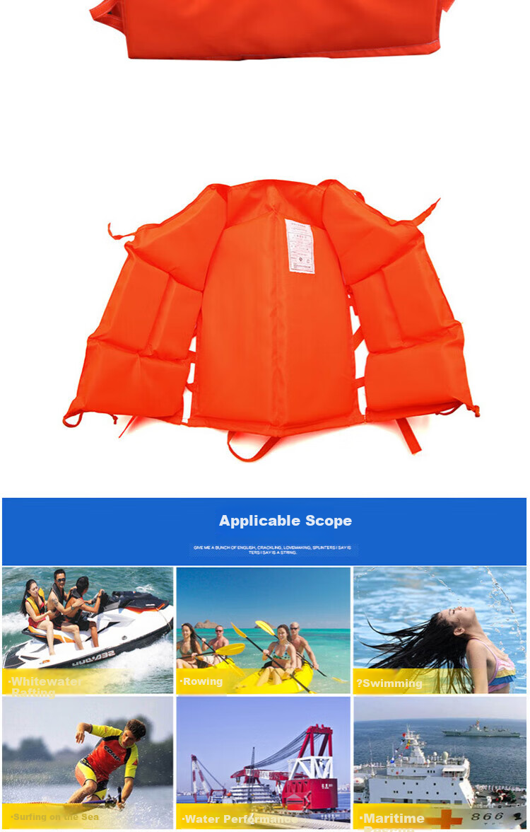 BWNK Professional Life Jacket, High Buoyancy, Adult Snorkeling Equipment, Swimming Vest, Boat Self-Rescue Whistle for Camping, Orange, Size L 10