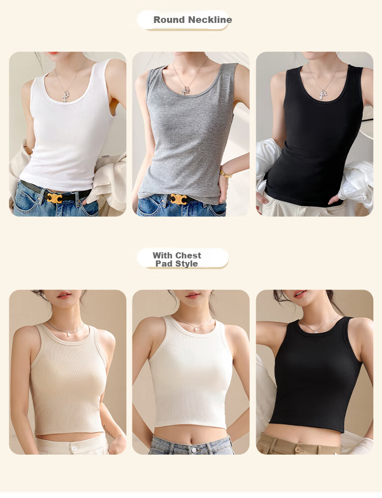 Hengyuanxiang [Pure Cotton] Women's Camisole Tank Top, Beautiful Back Design, Can Be Worn As Outerwear, Square Neckline, Round Neck - White 4