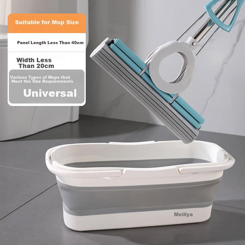 MARYYA Foldable Mop Bucket, Rectangular Shape, 49cm Diameter, Rubber-Coated Cotton Flat Sponge Mop Bucket, Floor Cleaning Mop Bucket, Single Bucket