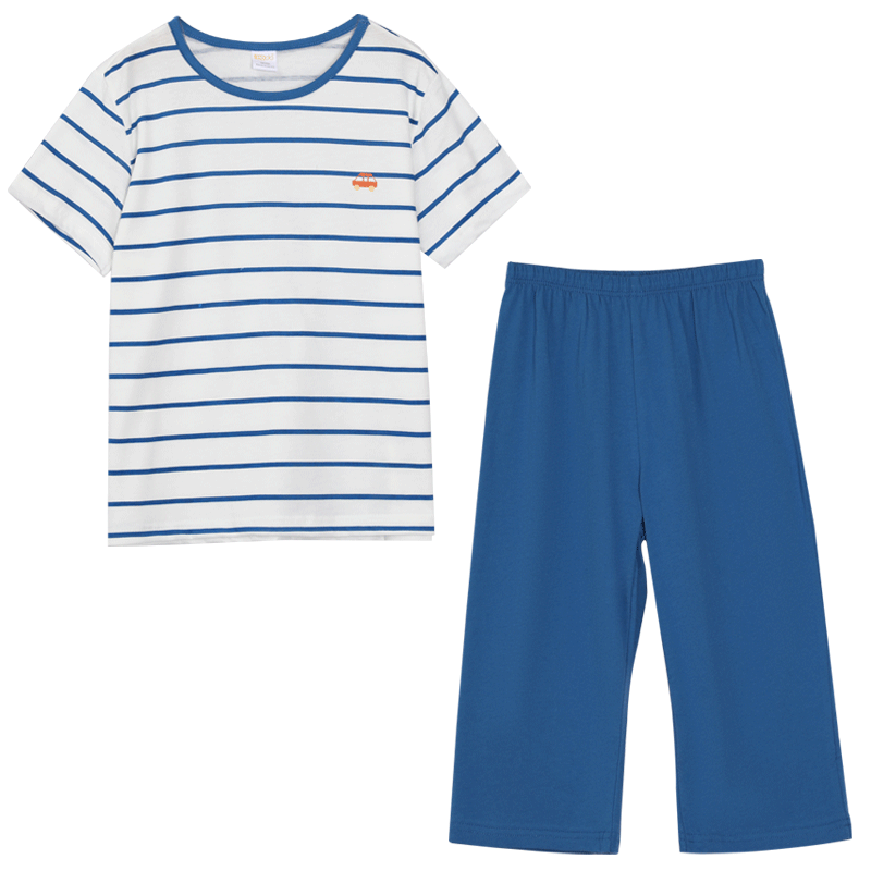 Hodohome Children's Pajamas for Boys, Pure Cotton 7A Antibacterial Short-Sleeve Three-Quarter Pants Loungewear Cartoon Air Conditioning Suit for Boys 305 120