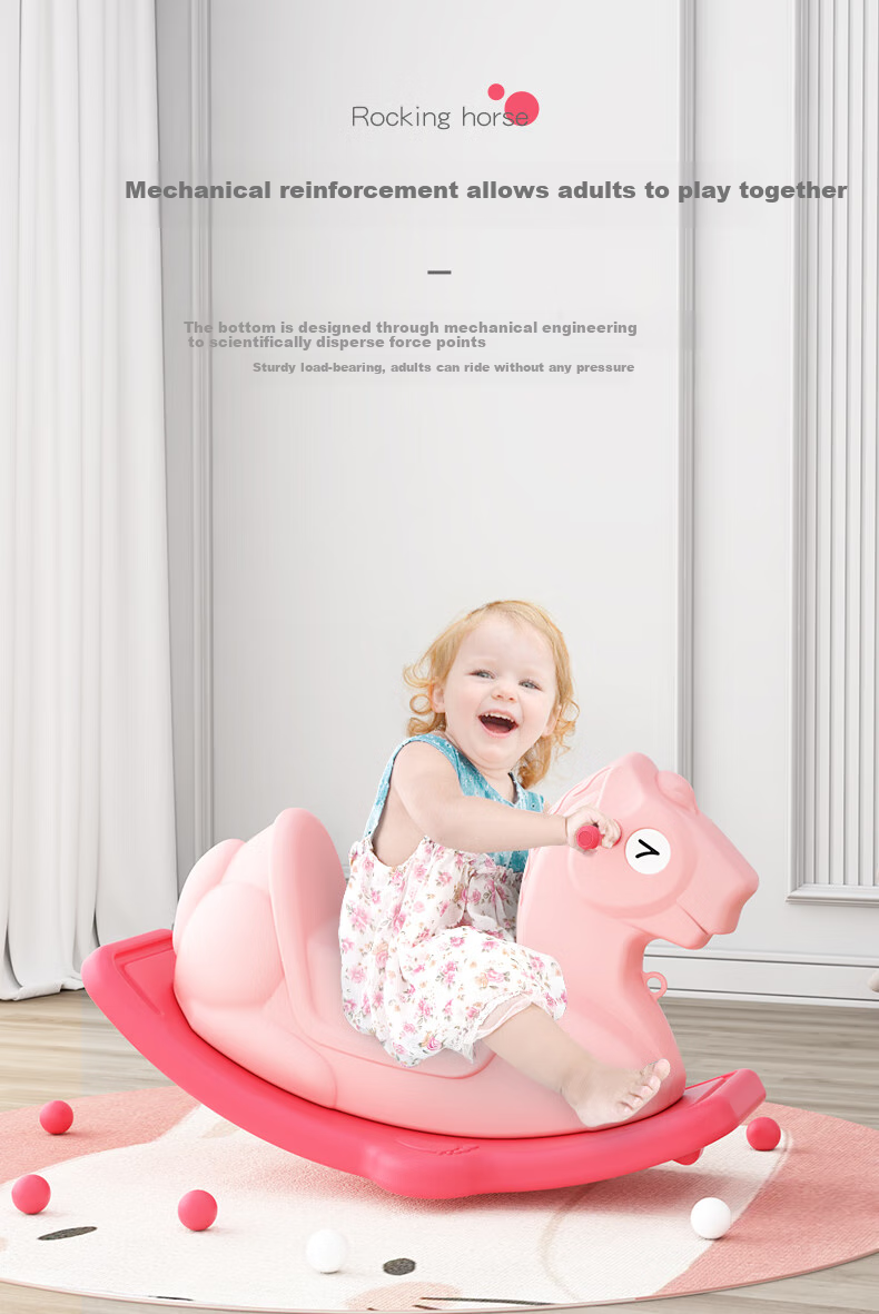 HOBBY TREE Children's Rocking Horse, Baby Wooden Horse, Toddler Balance Board, Home Sensory Integration Training, Fitness Outdoor Toy for Kindergarte 3