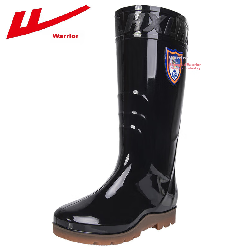 Warrior Men's Mid-High Rain Boots, Rubber Shoes, Overshoes, Waterproof Shoes, 8868 Black High Top, Size 39
