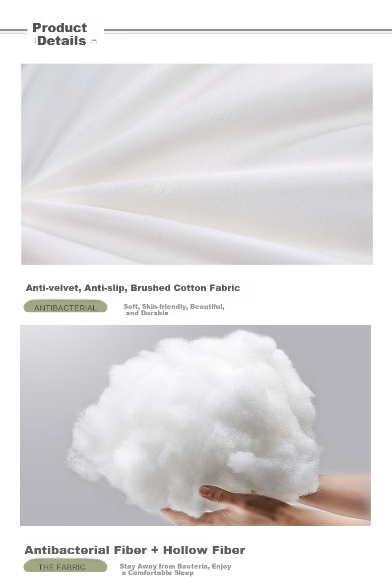 FUANNA Home Textile Pillow Core, Pure Cotton Fabric, Antibacterial Pillow, Adult Soft Pillow, Hotel Pillow, Fiber Pillow, Low Pillow, 70*45cm 9