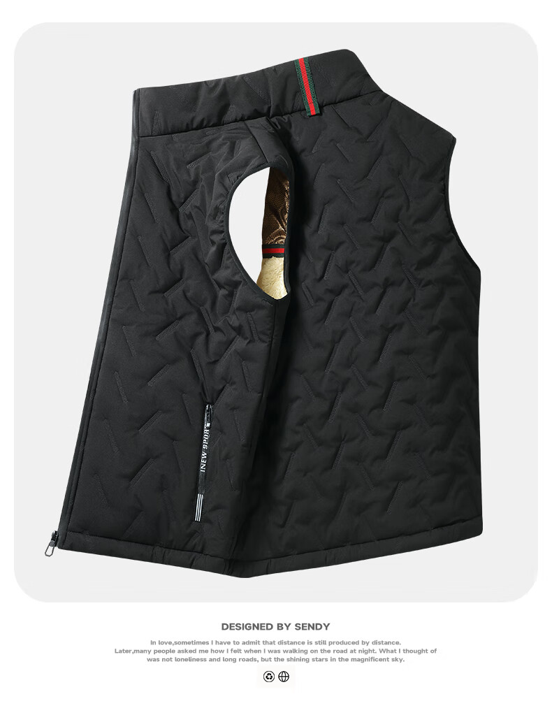 Warrior Men's Fleece-Lined Warm Printed Stand Collar Vest Sleeveless Jacket Casual Cotton Padded Outerwear for Autumn and Winter 10