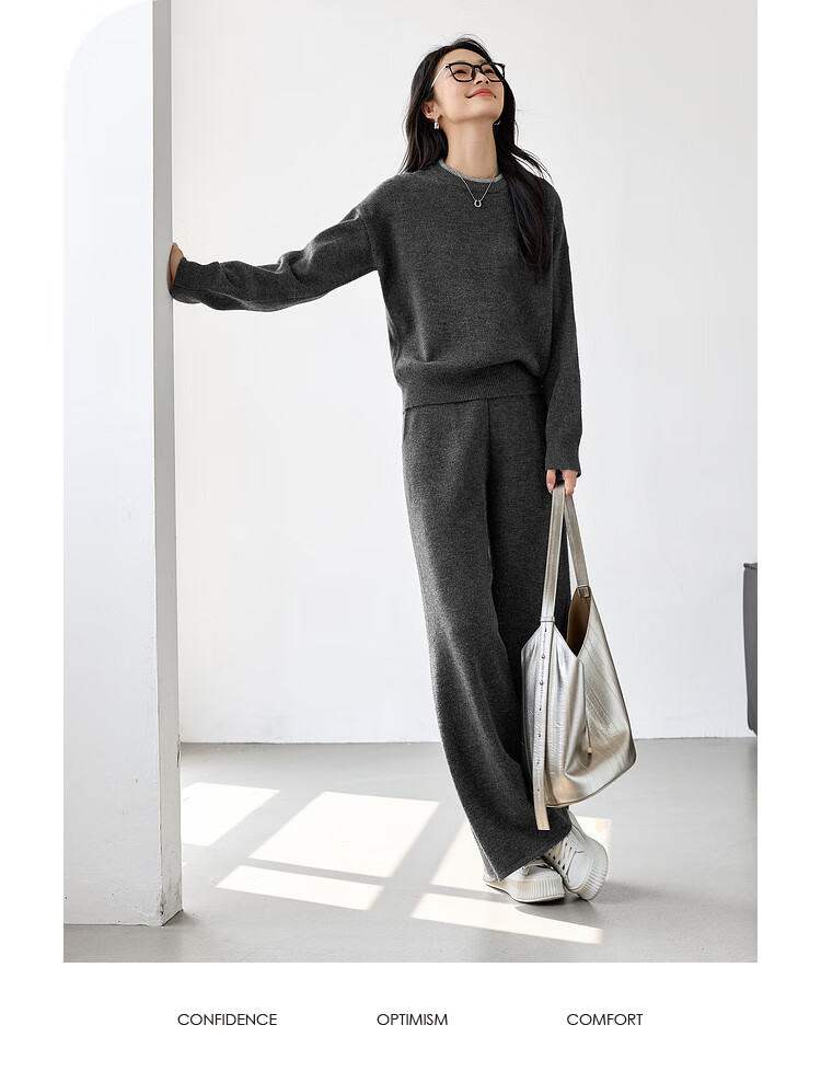 FANXIMAN Premium Wool Blend Knit Set Women Autumn New Top and Wide-Leg Pants Set Oatmeal M 8