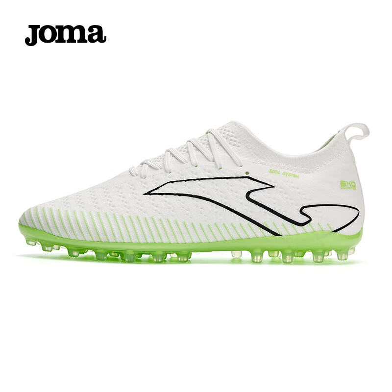 JOMA Thunder Sock Football Shoes MG Short Studs Non-slip Wear-resistant Lightweight Speed Type Competition Training Shoes White/Green Size 45