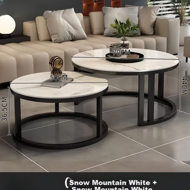 Gupujia Coffee Table for Living Room, Small Apartment, Modern Minimalist, Rock Slab, Luxurious Glass Round Table for Entertaining, Balcony Side Table 4