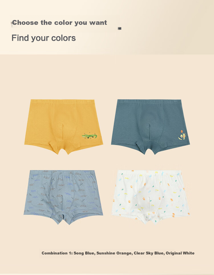 Hodohome Boys' Underwear, Class A Pure Cotton Boxer Briefs, Breathable And Comfortable Shorts for Older Children, 4-Pack, Size 101/150 2