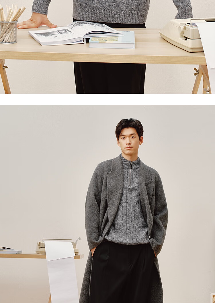 JD Jingzao Coarse Knit Sweater Men's Wool Pullover Winter Gray Crew Neck Cashmere Blend 3XL 13