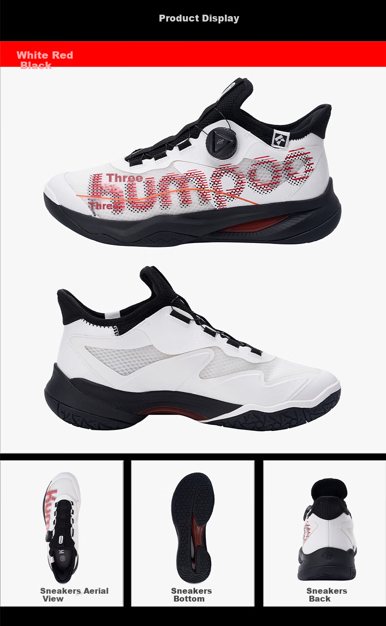 Kumpoo Badminton Shoes, Breathable, Shock-Absorbing, Non-Slip, Wear-Resistant, Xunfeng Professional Thick Yi PRO KH-G826S, White Red Black, Size 40 11