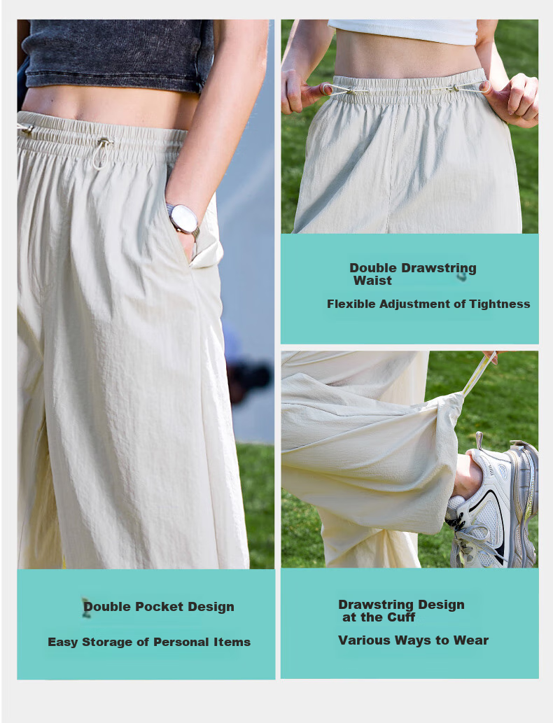 ESE-Y Quick-Dry Cooling Cargo Pants for Women, 2025 Summer New Style, Sun Protection Thin Wide-Leg Loose Paratrooper Pants, Gray And White, Size 28 20