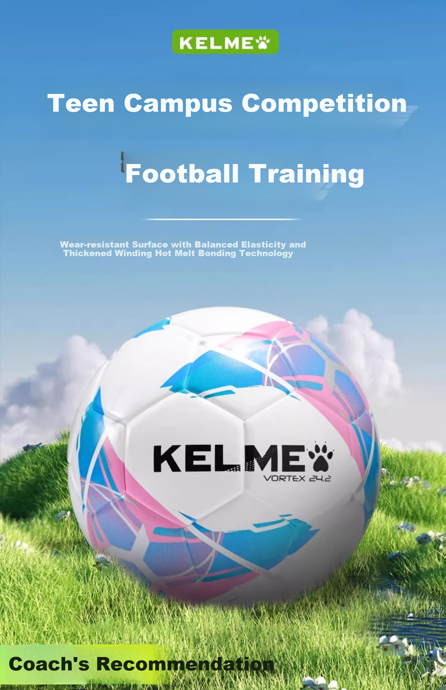 KELME Hot-Melt Soccer Ball for Youth Professional Competition Training, Wear-Resistant Standard Size 4 Ball, Navy Blue And Red, Size 4 1