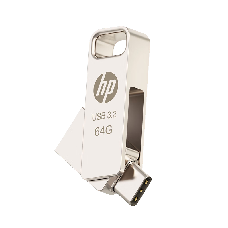 HP 64GB Type-C USB 3.2 Gen1 Flash Drive with Apple Lightning Adapter, Metal Dual Interface USB Drive for Mobile and PC, Model X206C, Ideal for Study and Office Use