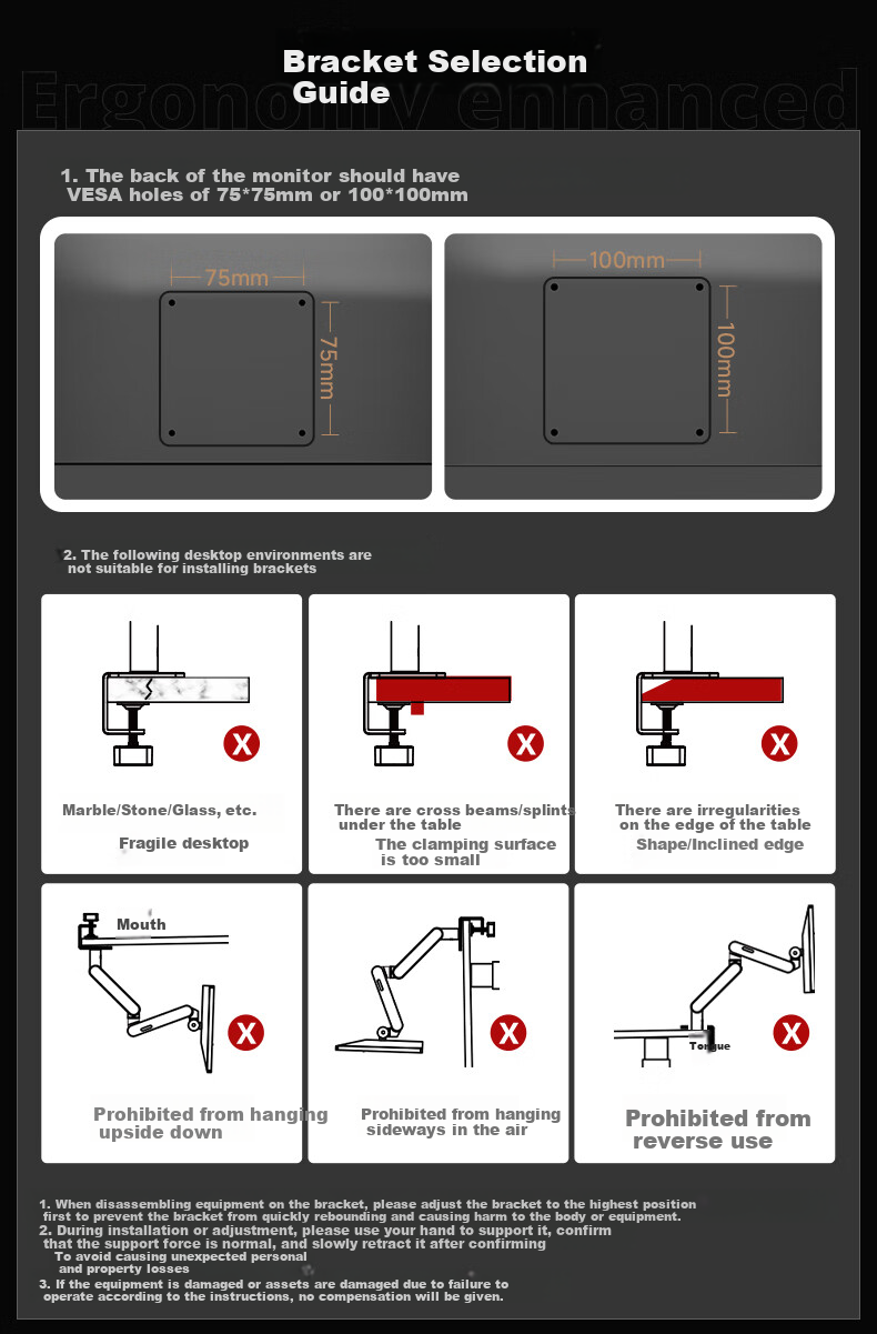 AOC Monitor Stand, Desktop Adjustable Monitor Arm, Rotating Computer Stand, Screen Support, Home Office Computer Mount, AM500MAX (Black) 10