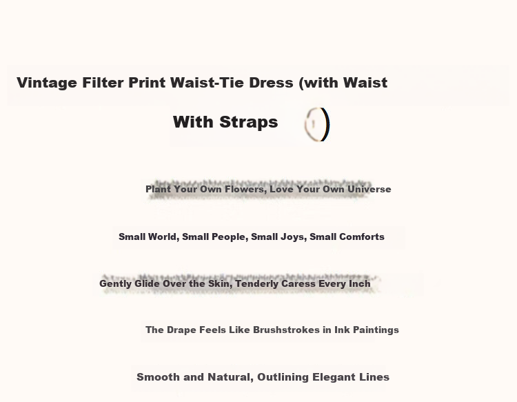 Dme [Retro Straight-Spray Ink Floral Print] Summer French Round Neck Drop-Shoulder Waist-Cinching Tie-Waist Women's Dress 1