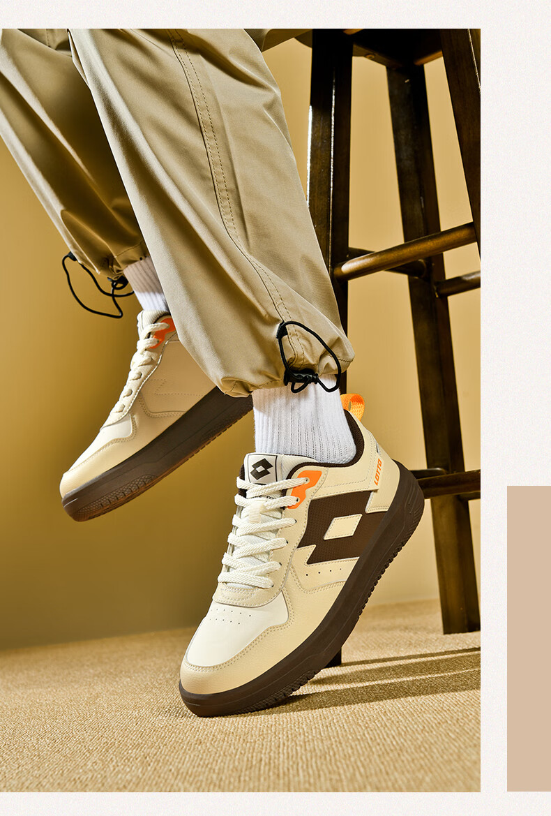 LOTTO Men's Autumn Leather Sports Sneakers Casual Student Versatile Shoes Light Oatmeal 41 3