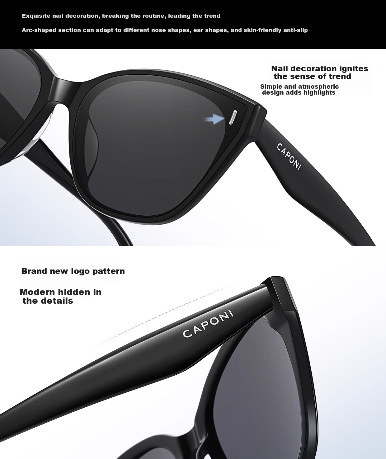 CAPONI Polarized Sunglasses for Women, Myopia Glasses, UV Protection, Driving Glasses, High-End Look, Face-Slimming Effect 23