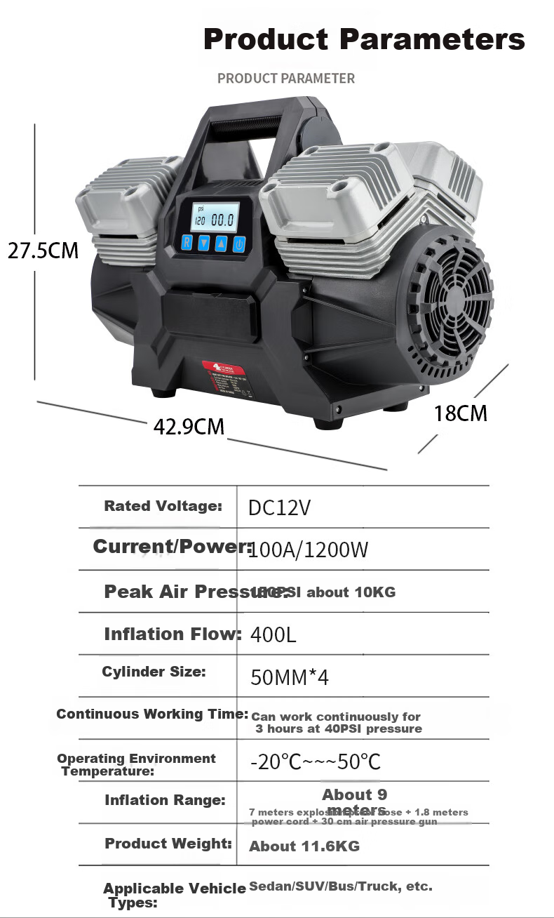 DIANJUE Car Air Pump, Four-Cylinder High-Pressure High-Power, for Off-Road Vehicles, Large Trucks, RVs, Tire Inflation Pump, Air Compressor, Single Tube 11