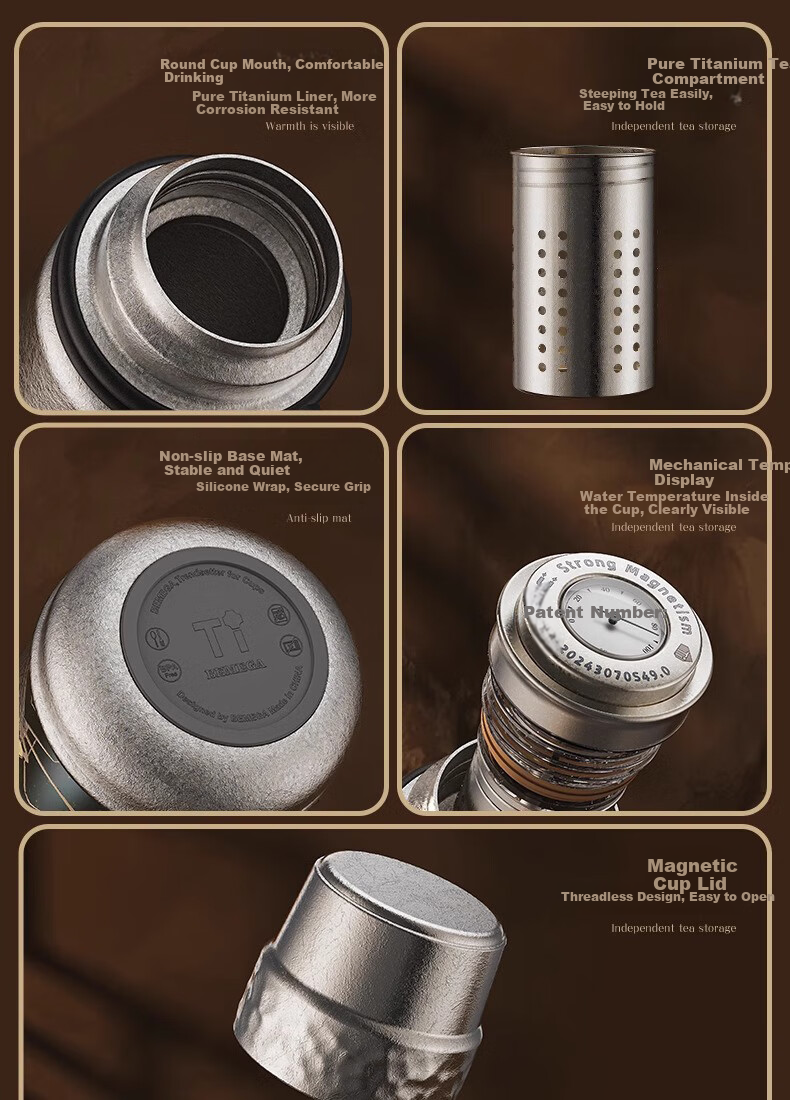 Big Car Pure Titanium Large Capacity Tea Infuser Cup, High-End Tea-Water Separation Insulated Tea Steeping Cup, Portable Luxury Men's Mid-Autumn Festival Gift 24